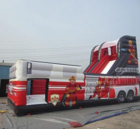 T8-316 Firetruck Themed Inflatable Dry Slide