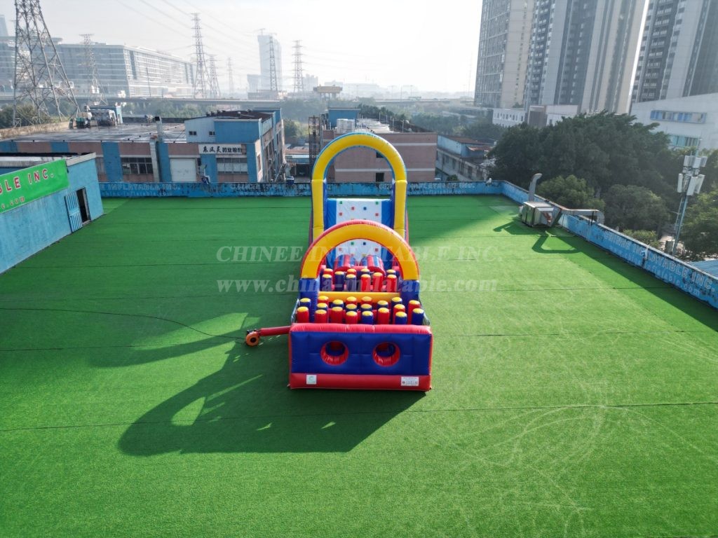 T7-519 Inflatable Obstacle Course with Climbing Wall & Slide