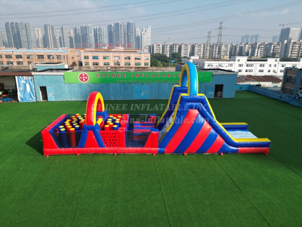 T7-519 Inflatable Obstacle Course with Climbing Wall & Slide
