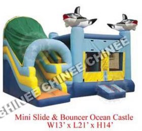 T5-136 Shark Inflatable Castle Bouncer House Combo With Slide