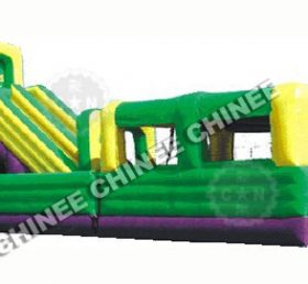 T8-102 Green And Yellow Commercial Bouce House Combo Dry Slide Double Lanes Slide