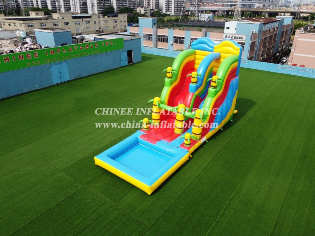 T8-1410B Outdoor Tropical Inflatable Wave Water Slide With Pool