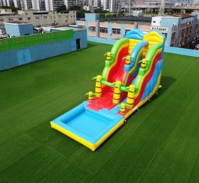 T8-1410B Outdoor Tropical Inflatable Wave Water Slide With Pool