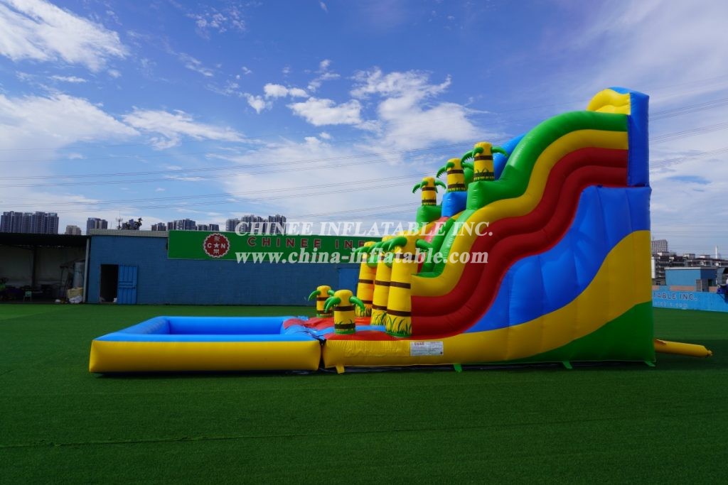 T8-1410B Outdoor Tropical Inflatable Wave Water Slide With Pool