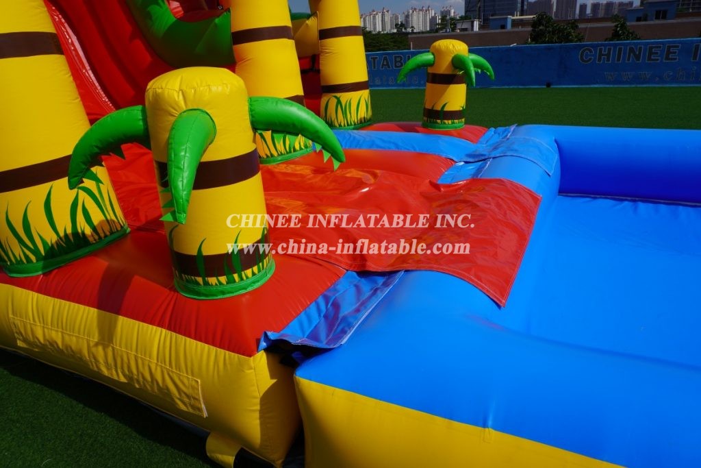 T8-1410B Outdoor Tropical Inflatable Wave Water Slide With Pool