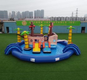 T6-607 Pirate Themed Mobile Water Park Inflatable Pool With Slides For Kids Party Events