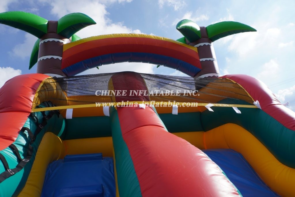 T8-1332 Dolphin Theme Inflatable Palm Tree Water Slide Kids Party Adults Inflatable Slide With Pool