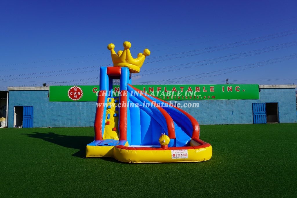 T8-1334 Pvc Trampoline Outdoor Kids Pool Water Slide Combo With Crown On Top