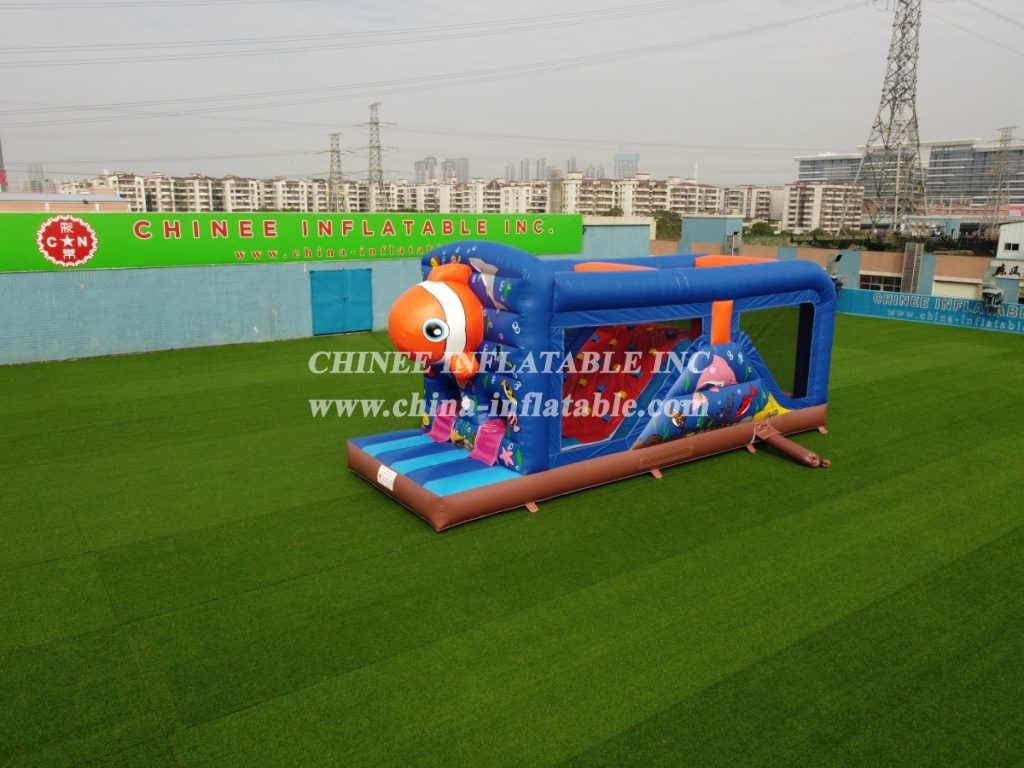 T7-1248 Undersea Clownfish Inflatable Kids Marine Themed Obstacle Course With Slide