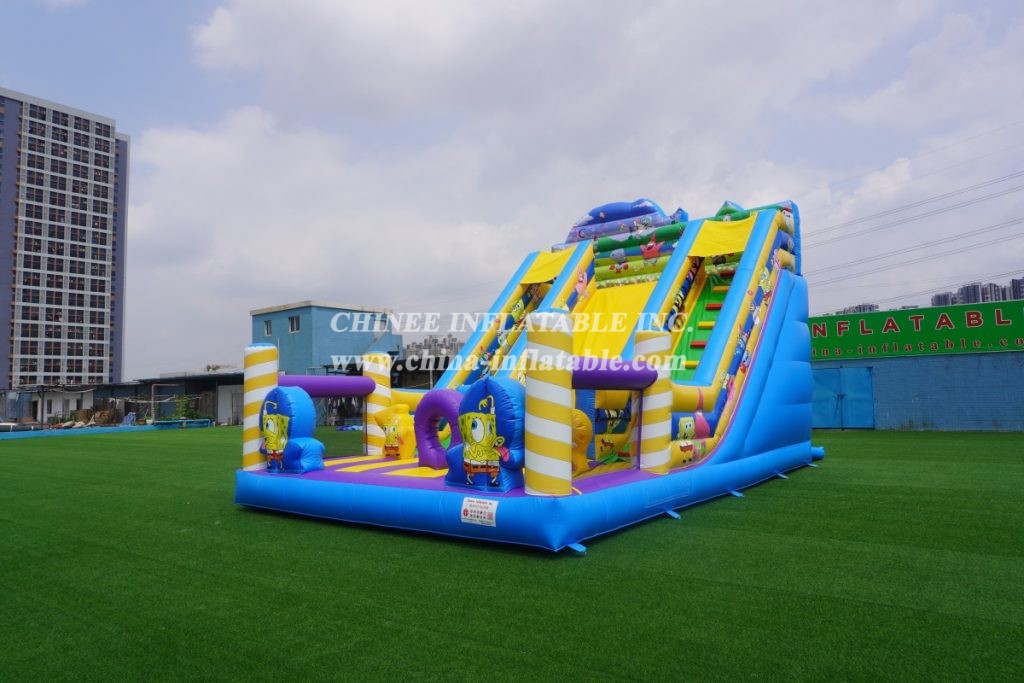 T8-3806 Outdoor Bouncy Castle With Slide Spongebob Funcity