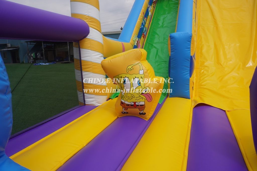 T8-3806 Outdoor Bouncy Castle With Slide Spongebob Funcity