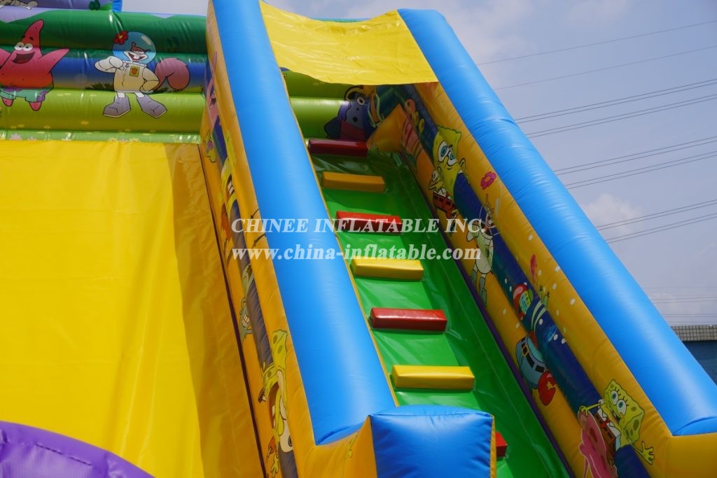 T8-3806 Outdoor Bouncy Castle With Slide Spongebob Funcity