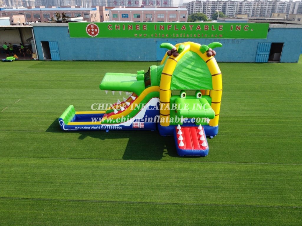 T8-3810 Crocodile Themed Combo With Slide Jungle Inflatable Water Slide