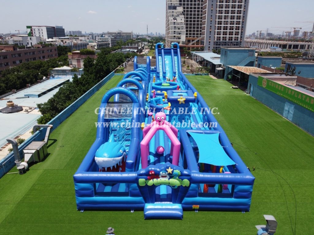 GF2-067 Undersea World Inflatable Park With Slide Shark Obstacle Courses Octopus Interactive Game