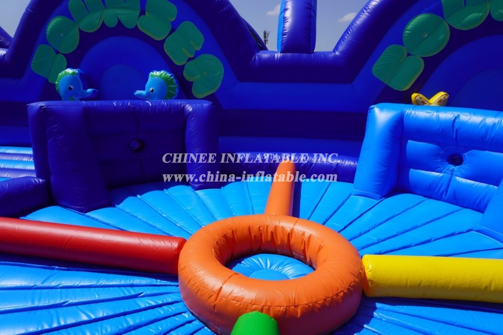 GF2-067 Undersea World Inflatable Park With Slide Shark Obstacle Courses Octopus Interactive Game