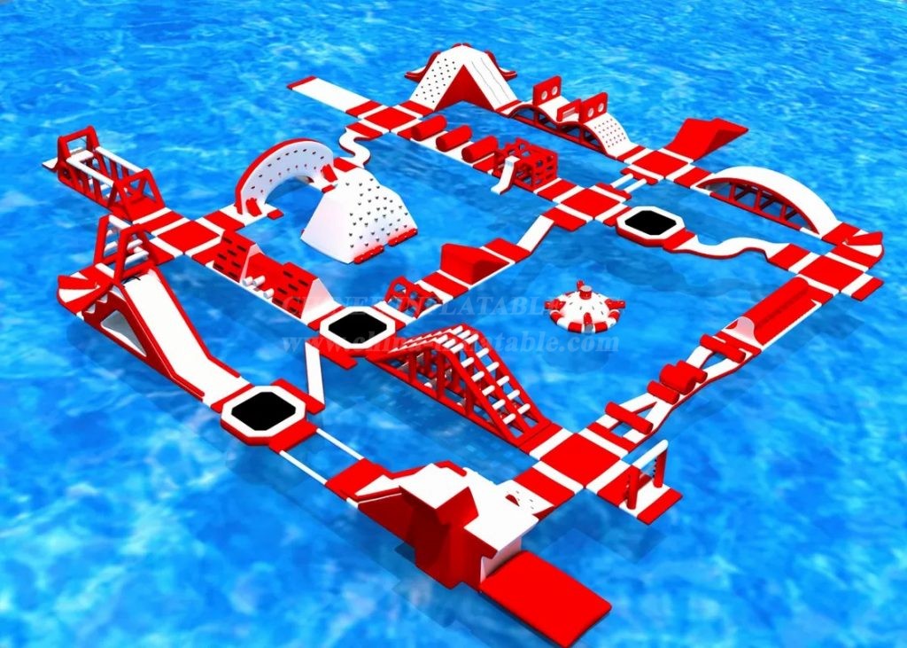 S159 Red Inflatable Water Park Aqua Park Water Island