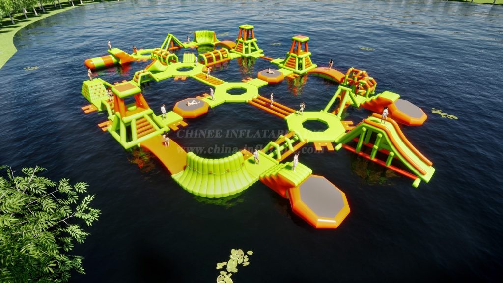 S194 Green Inflatable Water Park Aqua Park Water Island