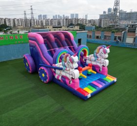 T8-4183 Rainbow Unicorn Carriage Double Inflatable Slide