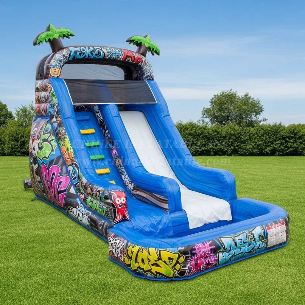 T8-8457 Graffiti Theme Inflatable Water Slide