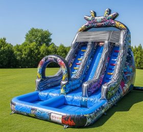 T8-8619 Graffiti Theme Inflatable Water Slide