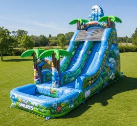 T8-8719 The Smurfs Theme Inflatable Water Slide