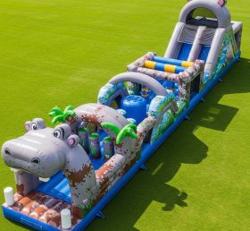 T7-3856 Hippo Theme Inflatable Obstacle Course