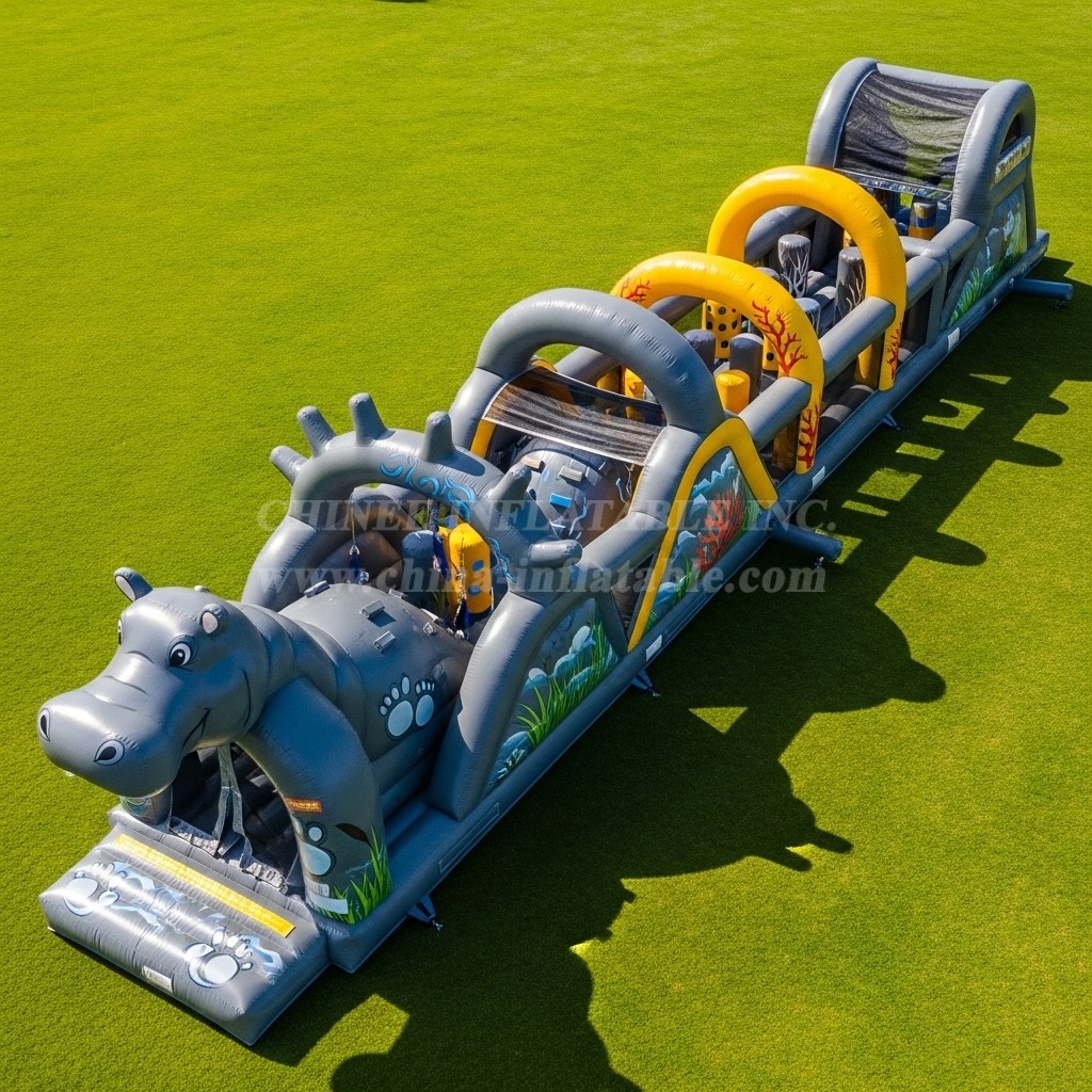 T7-3859 Hippo Theme Inflatable Obstacle Course