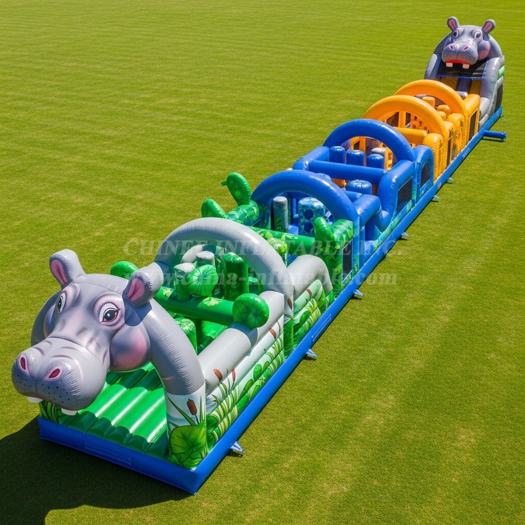 T7-3860 Hippo Theme Inflatable Obstacle Course