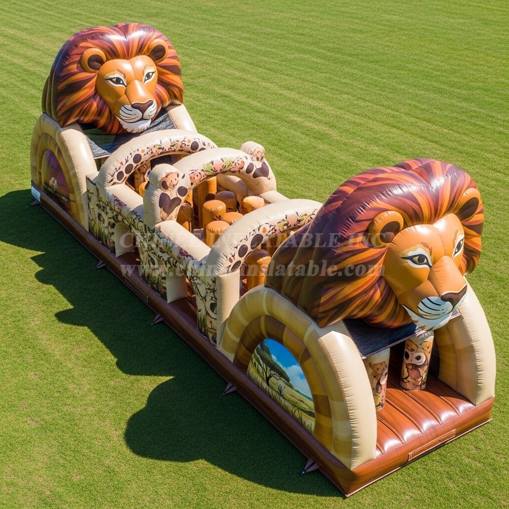 T7-3890 Lion Theme Inflatable Obstacle Course