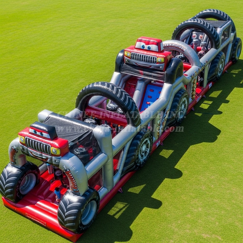 T7-3917 Monster Trucks Theme Inflatable Obstacle Course