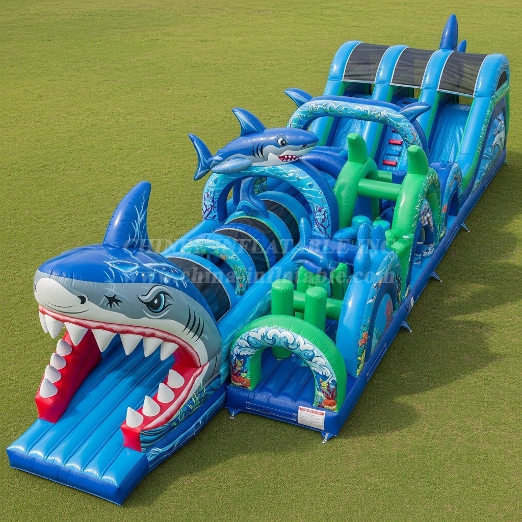 T7-3997 Shark Theme Inflatable Obstacle Course