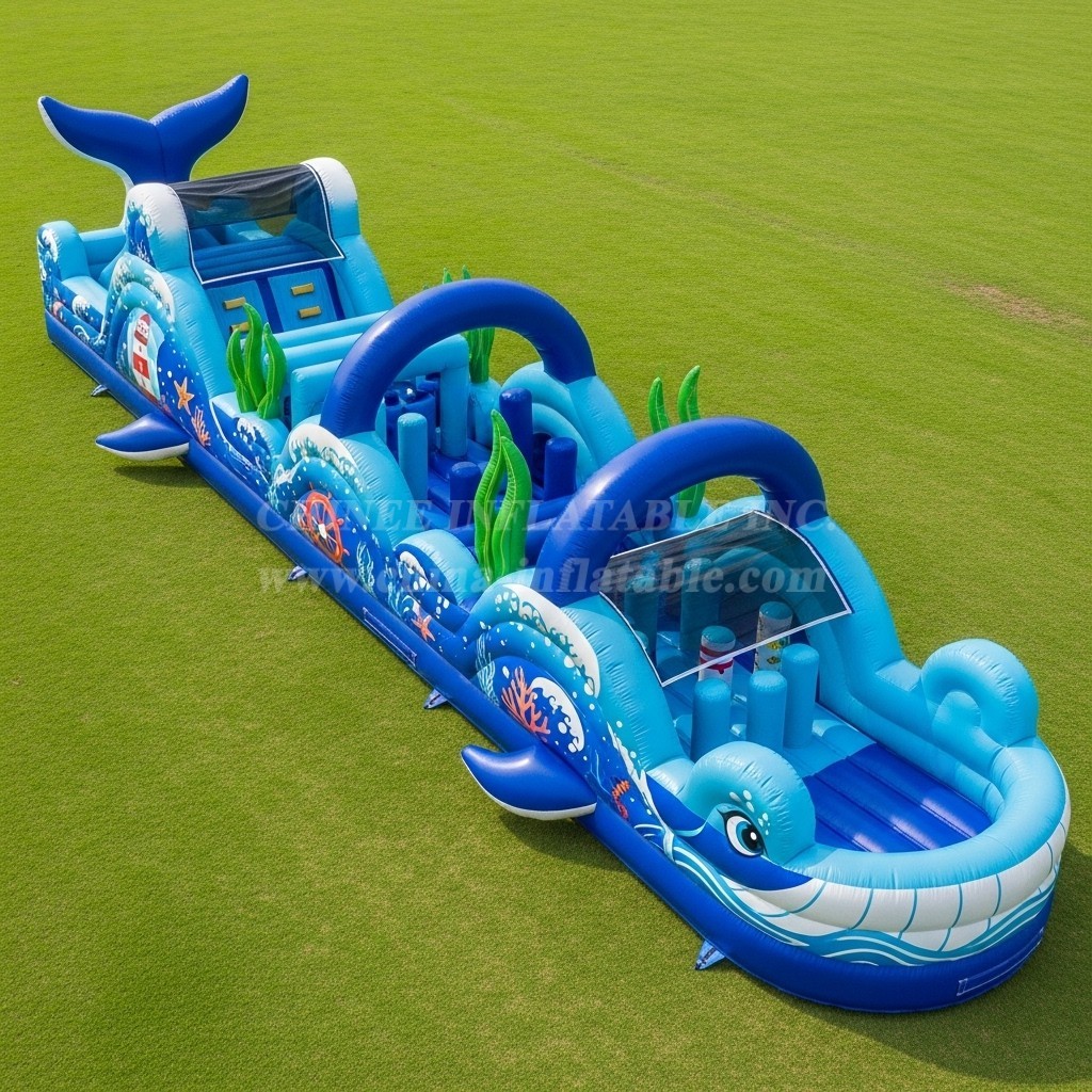 T7-4061 Whale Theme Inflatable Obstacle Course