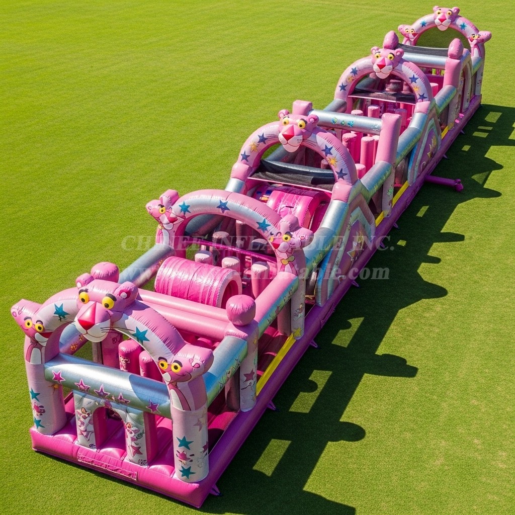 T7-4304 Pink Panther Theme Inflatable Obstacle Course