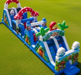 T7-4422 The Smurfs Theme Inflatable Obstacle Course