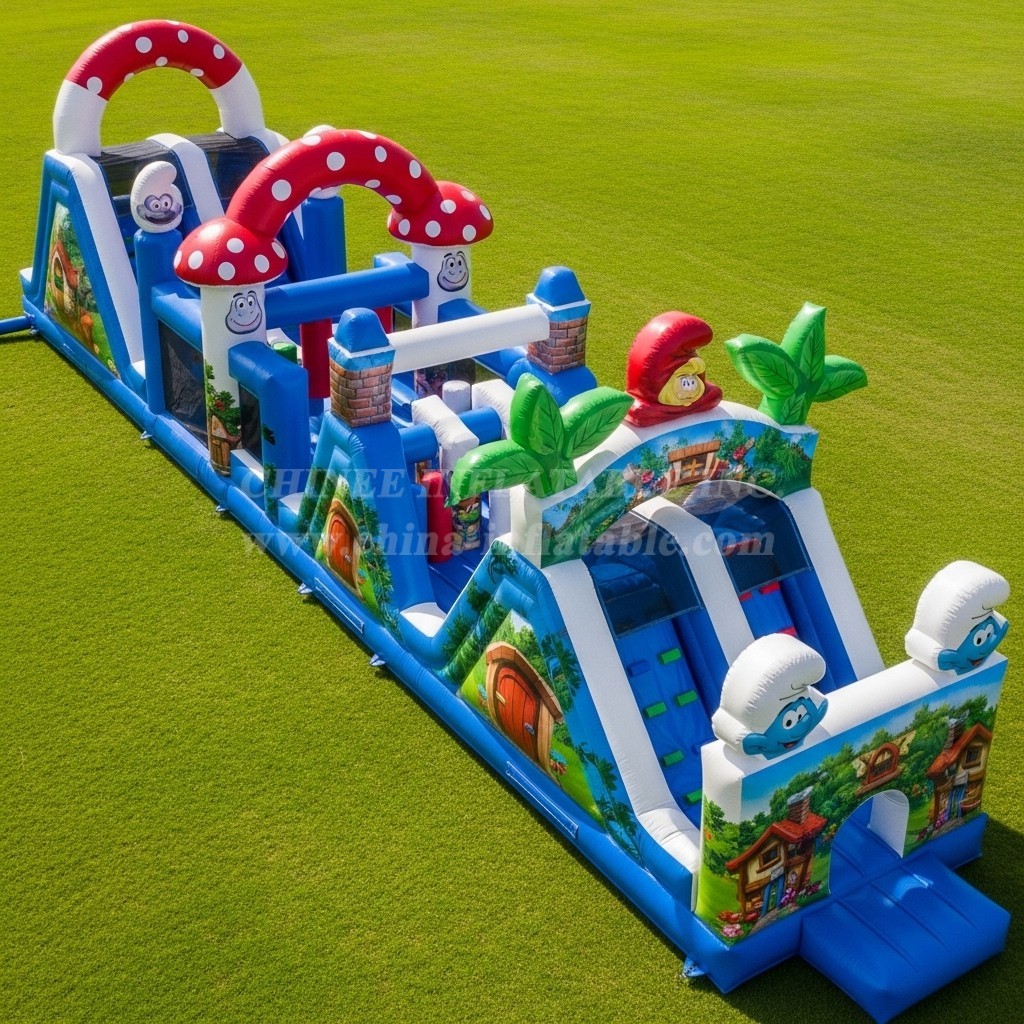 T7-4422 The Smurfs Theme Inflatable Obstacle Course