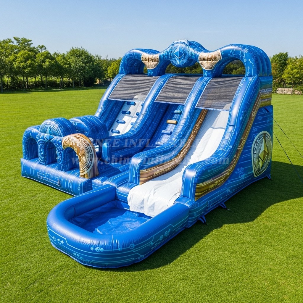 T8-5524 Cryptocurrency Theme Inflatable Water Slide