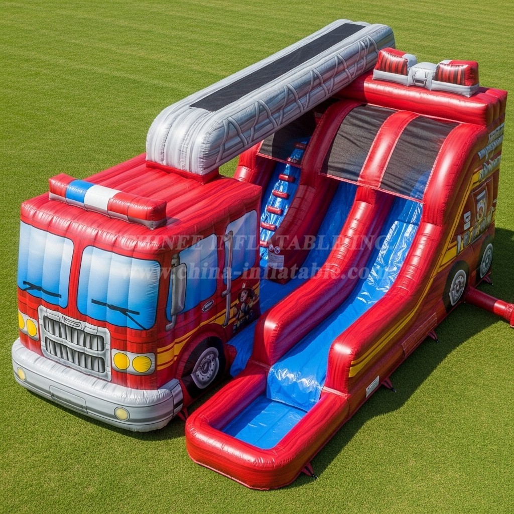 T8-5591 Firetruck Theme Inflatable Water Slide