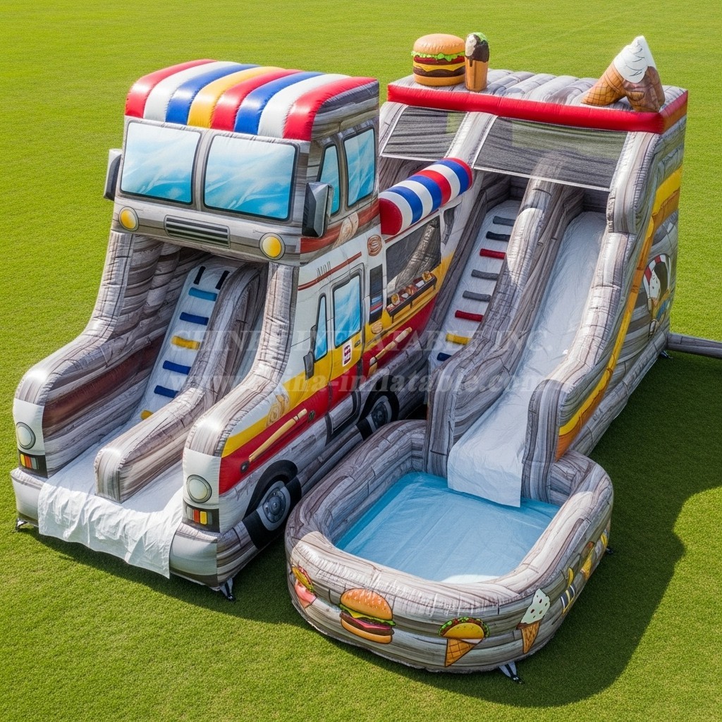 T8-5597 Food Trucks Theme Inflatable Water Slide