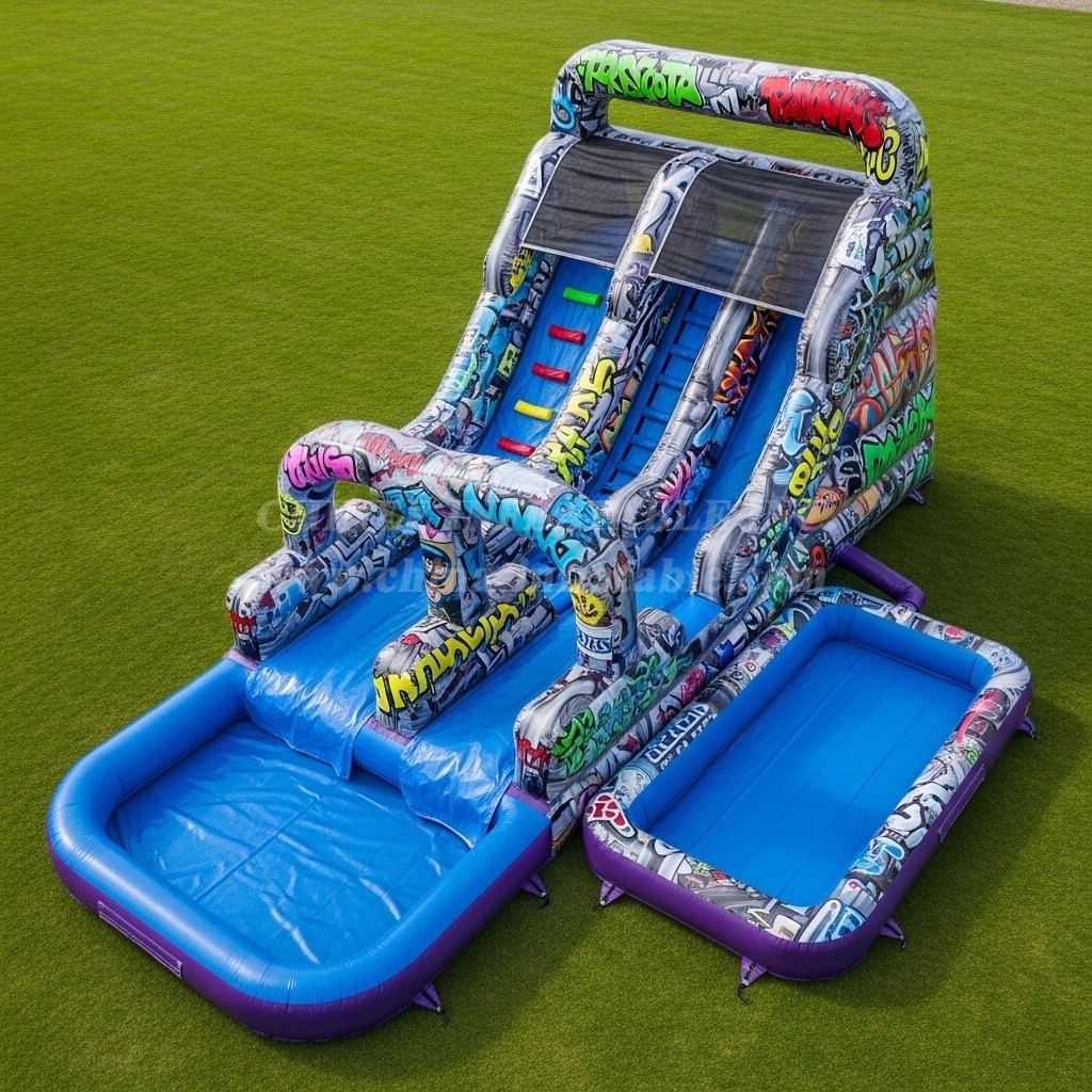 T8-5613 Graffiti Theme Inflatable Water Slide