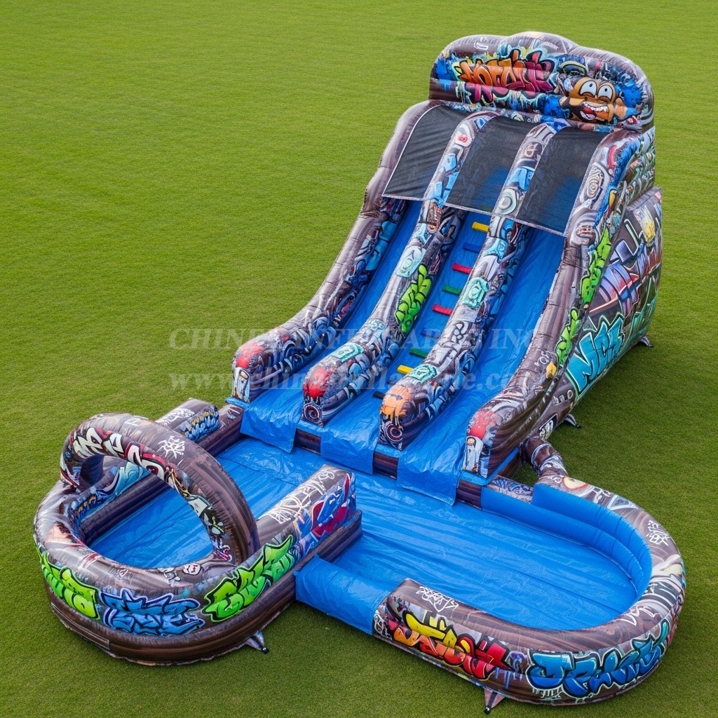 T8-5615 Graffiti Theme Inflatable Water Slide