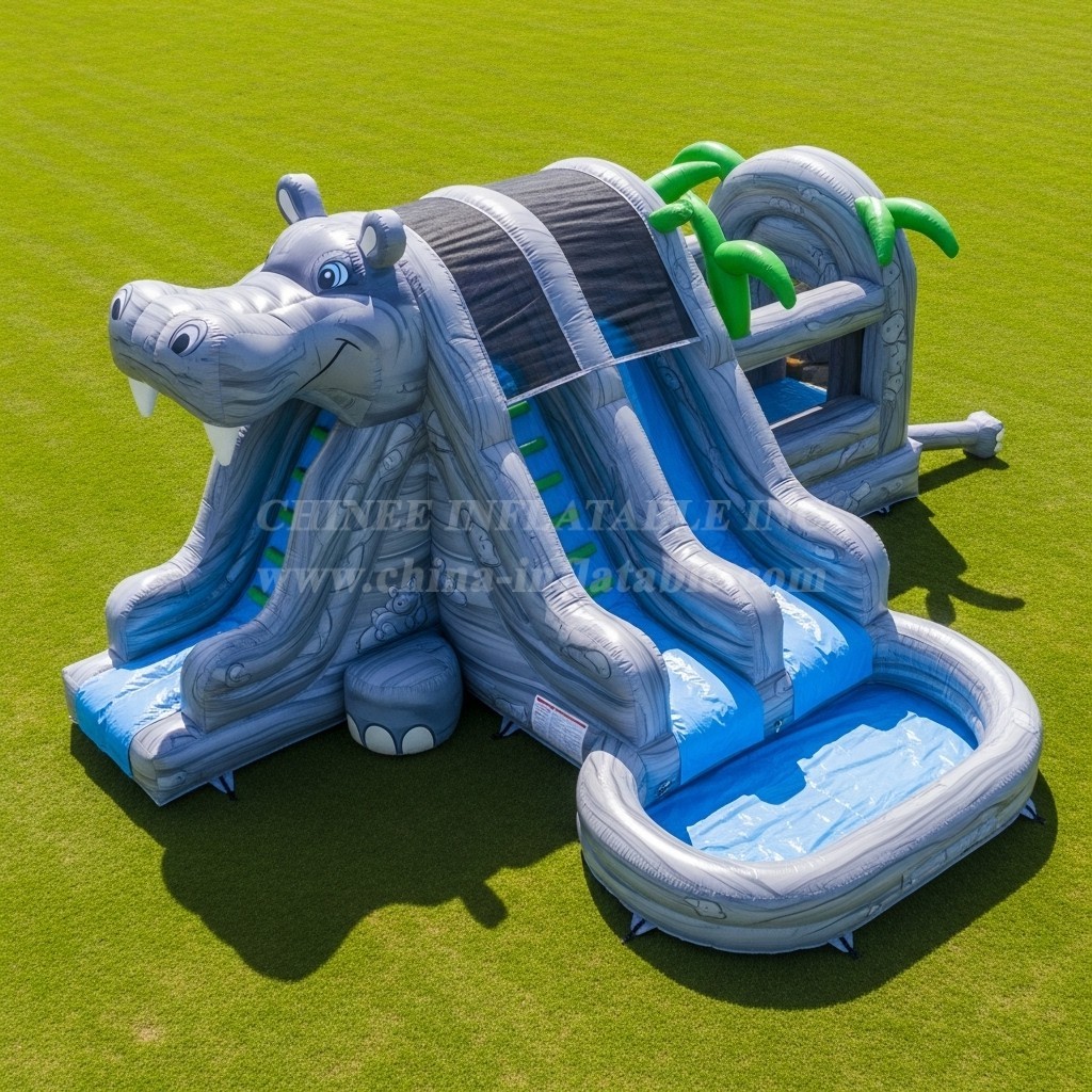 T8-5627 Hippo Theme Inflatable Water Slide