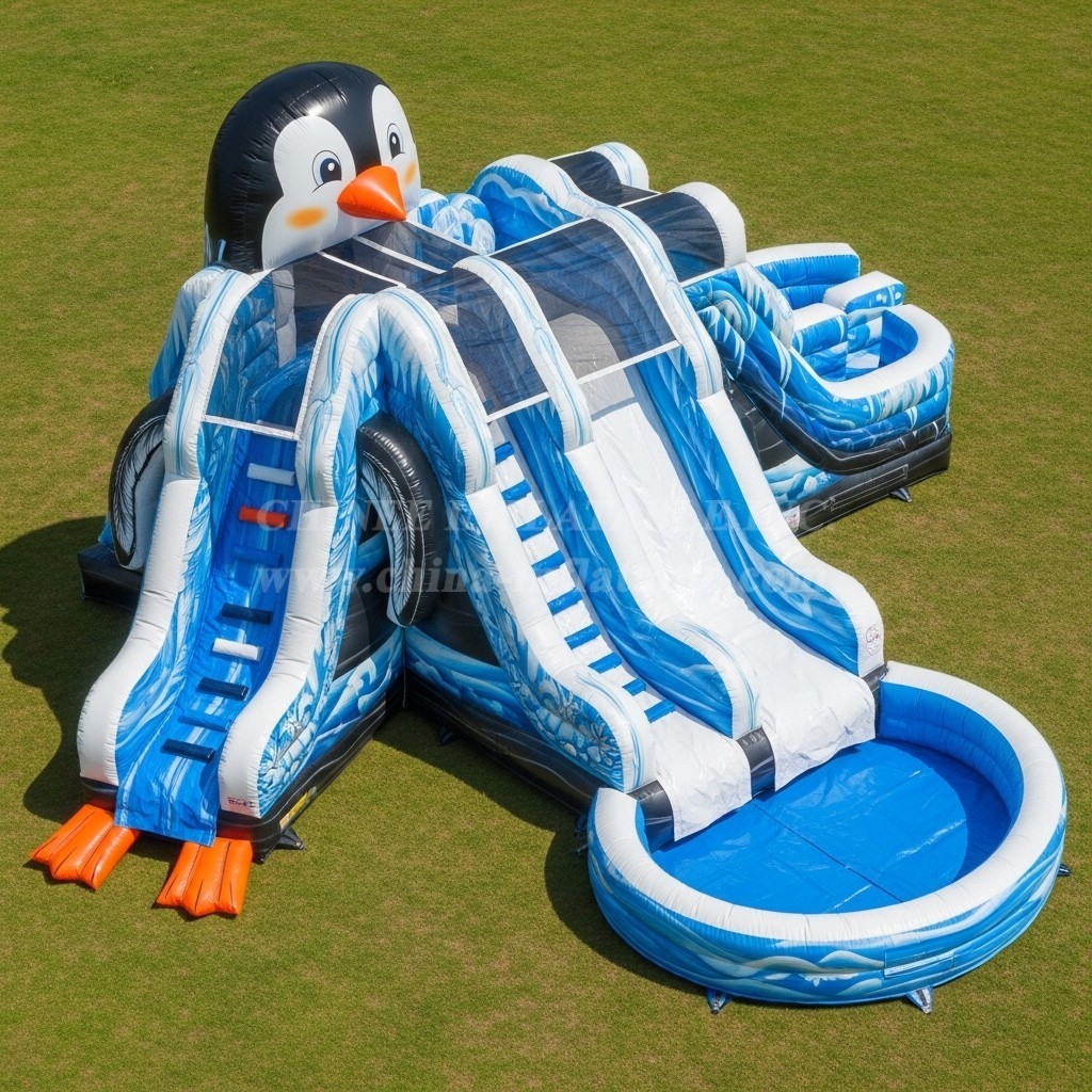 T8-5747 Penguin Theme Inflatable Water Slide