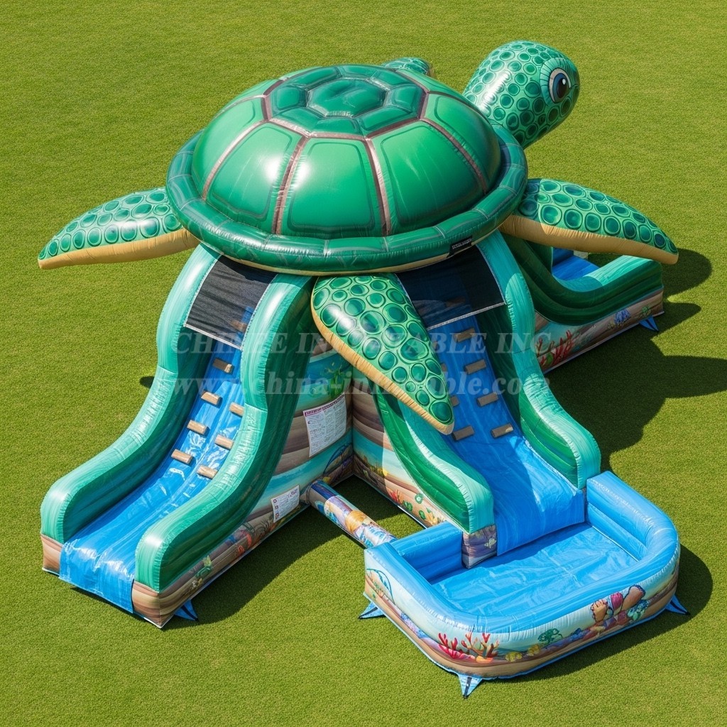 T8-5854 Turtle Theme Inflatable Water Slide
