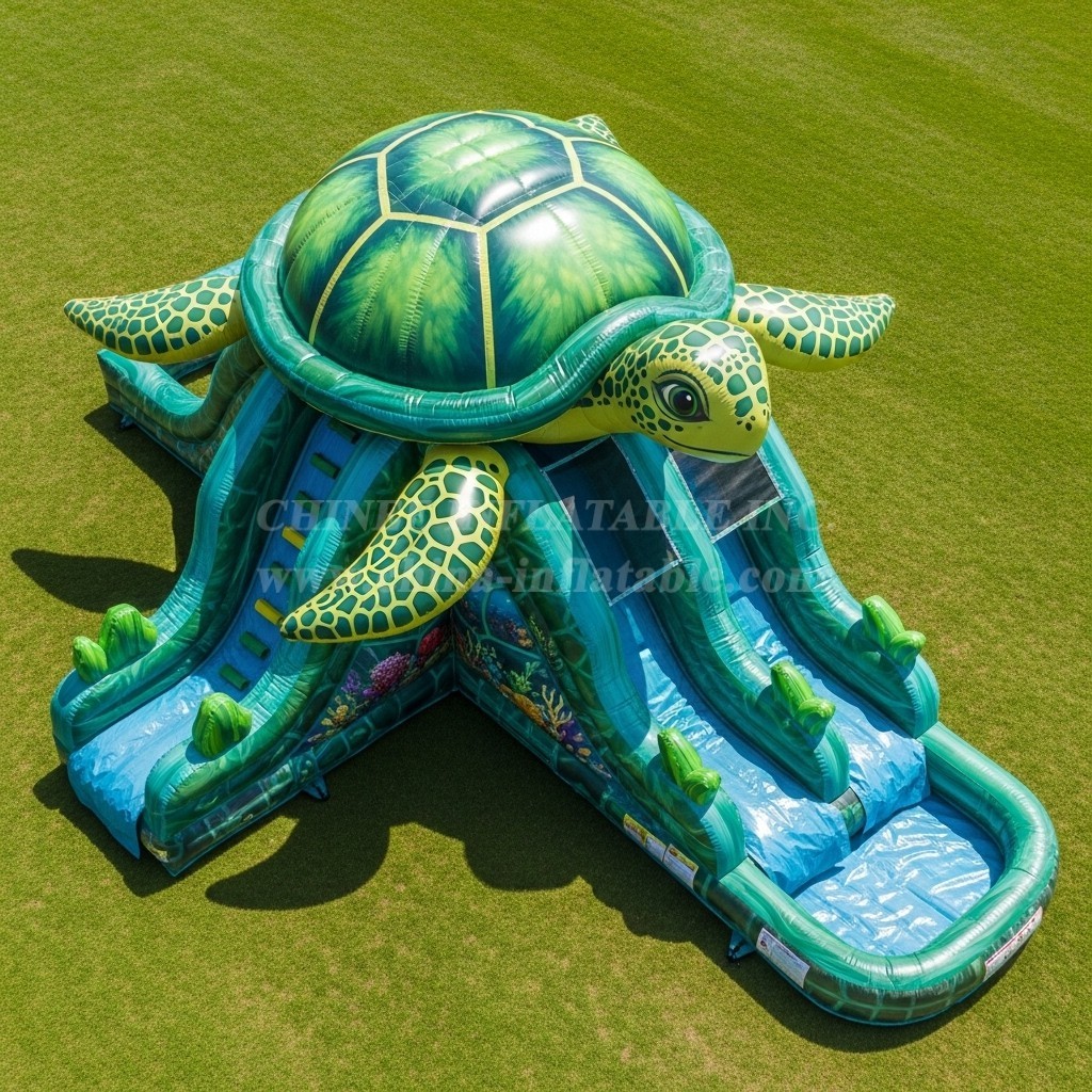 T8-5857 Turtle Theme Inflatable Water Slide