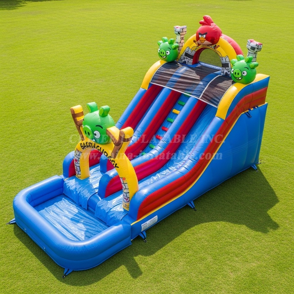 T8-7106 Angry Birds Theme Inflatable Water Slide