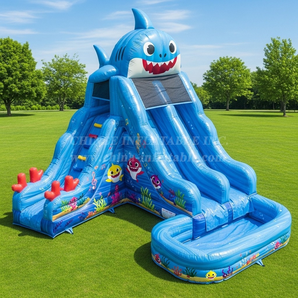T8-7129 Baby Shark Theme Inflatable Water Slide