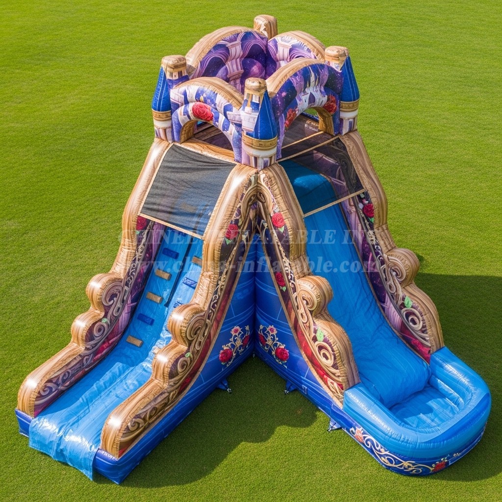 T8-7154 Beauty and the Beast Theme Inflatable Water Slide