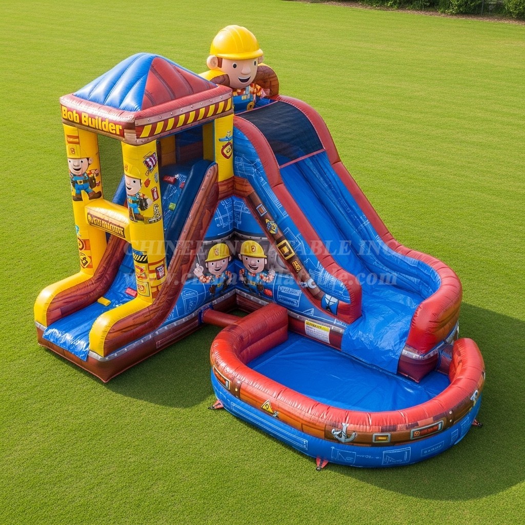 T8-7174 Bob the Builder Theme Inflatable Water Slide