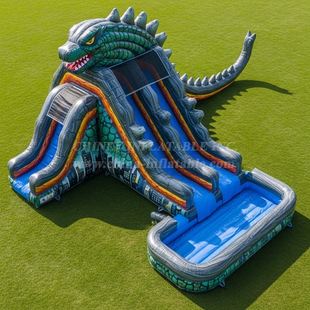 T8-7249 Godzilla Theme Inflatable Water Slide