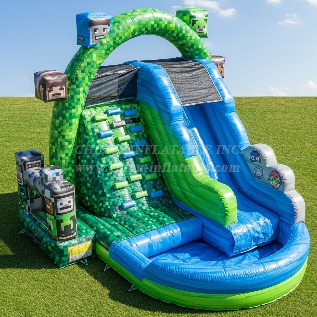 T8-7328 Minecraft Theme Inflatable Water Slide